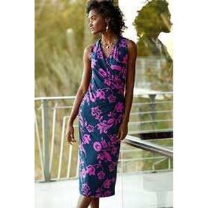 Tommy Bahama San Lucia Floral Print Wrap Dress XS Blue Pink Womens Beachy